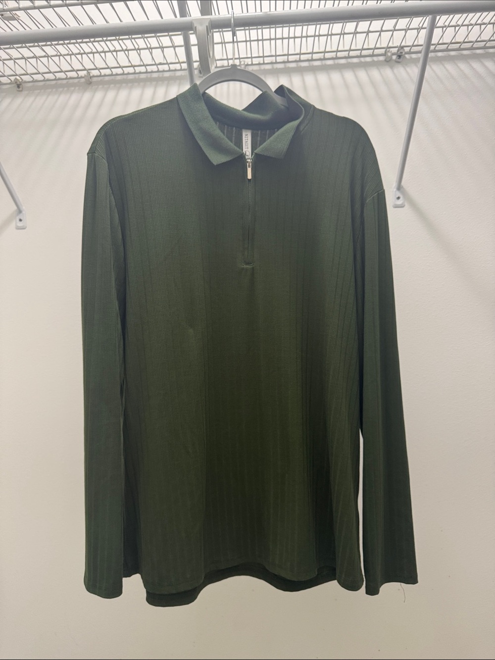 Men's Olive Green Zip-Front Long Sleeve Shirt